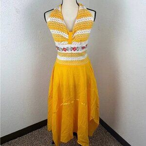 70s Bohemian Yellow Floral Sundress